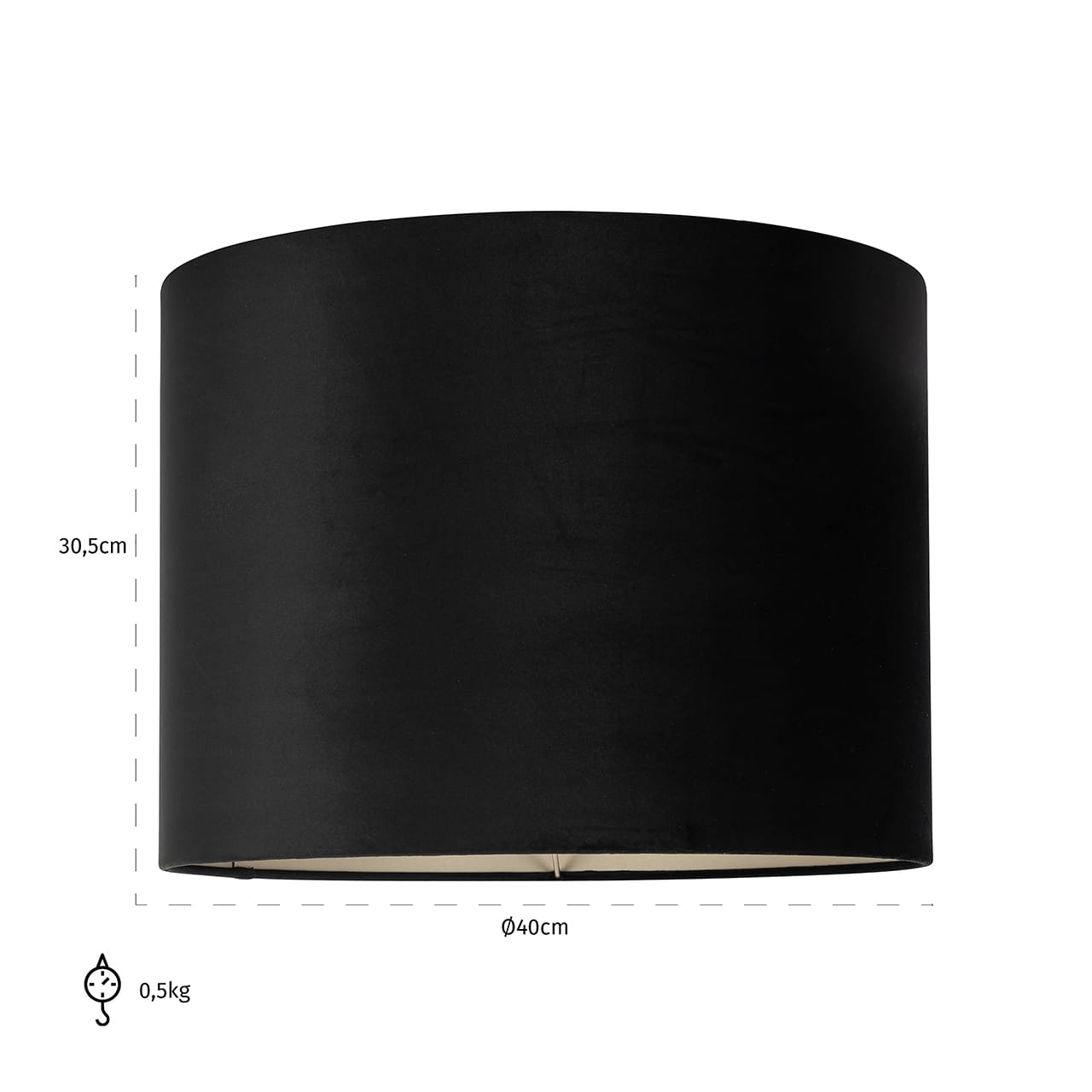 -LK-0056 MEDIUM - Abażur Maddy czarny aksamitny cylinder 40 Ø (Czarny)