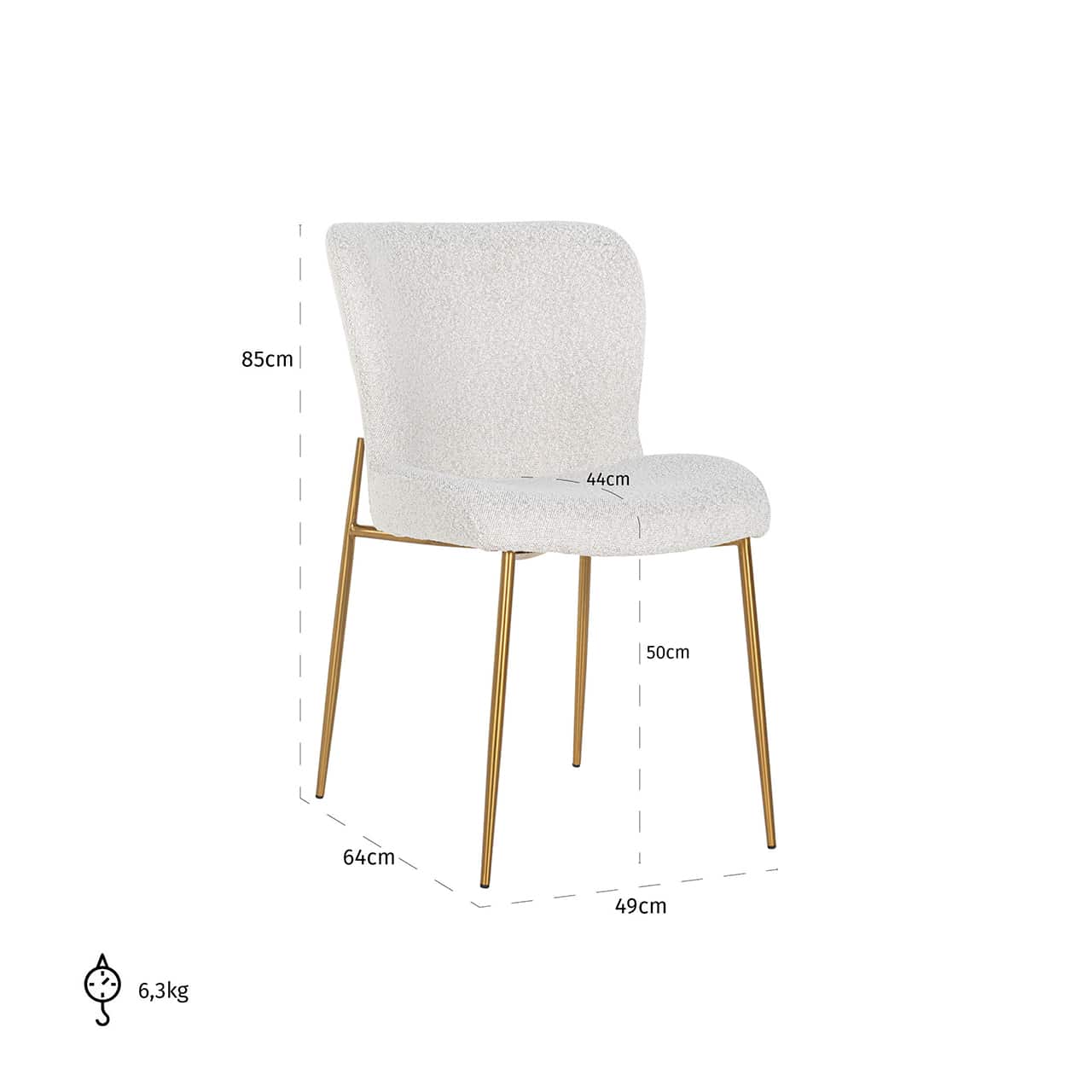 S4508 WHITE BOUCLÉ - Krzesło Odessa białe kręcone / szczotkowane złoto (Copenhagen 900 Bouclé White)