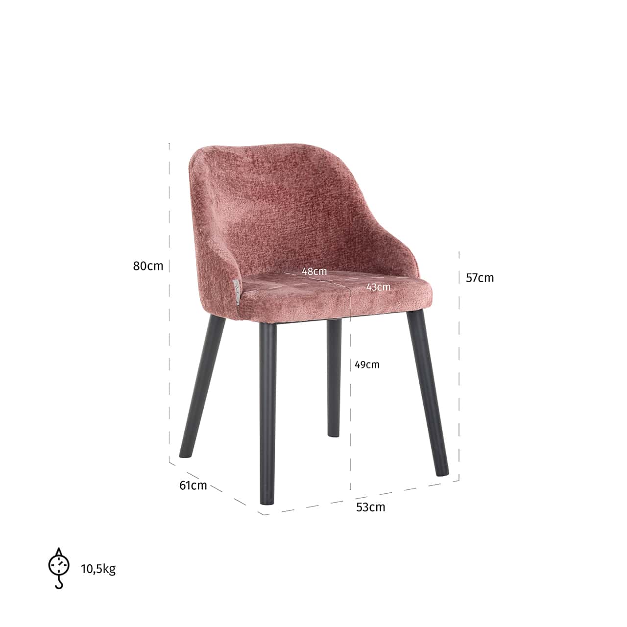 S4563 ROSE CHENILLE - Krzesło Twiggy różany szenil (Bergen 705 różany szenil)