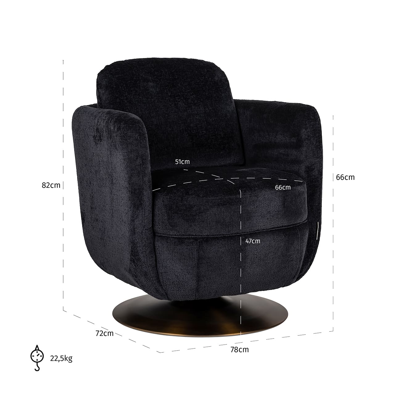 S4576 BLACK CHENILLE - Fotel obrotowy Turner czarny szenil (Bergen 809 czarny szenil)
