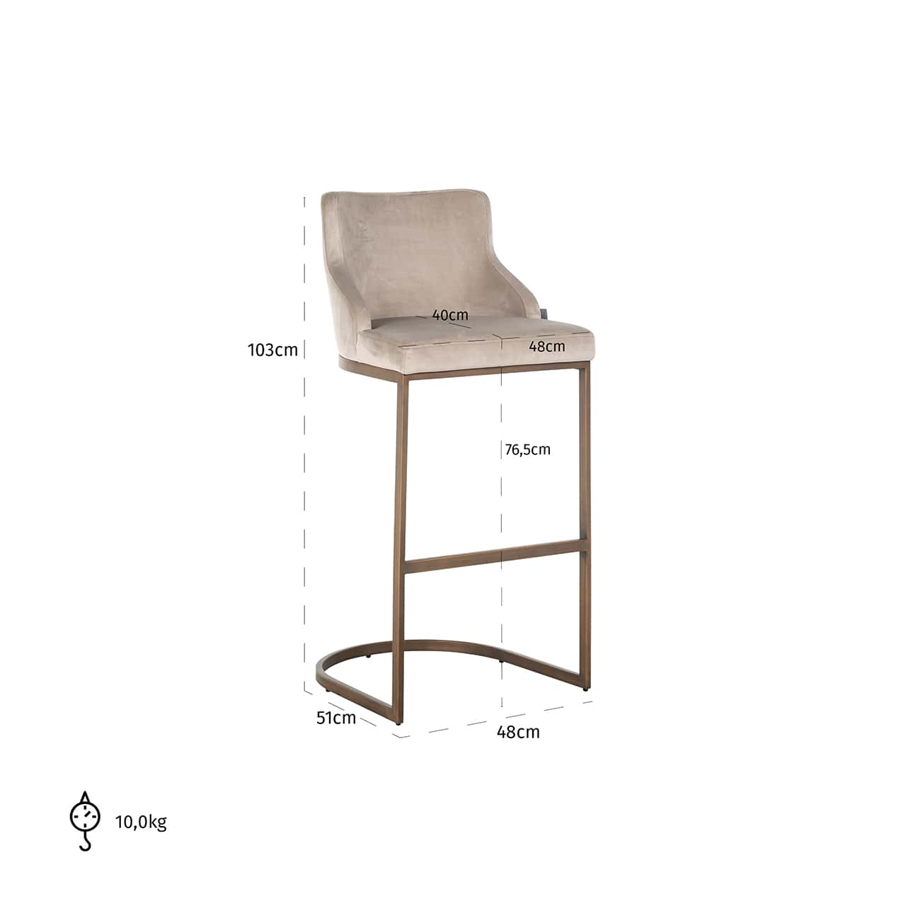 S4580 FR KHAKI VELVET - Stołek barowy Bolton khaki aksamit / szczotkowane złoto ognioodporne (FR-Quartz 903 Khaki)