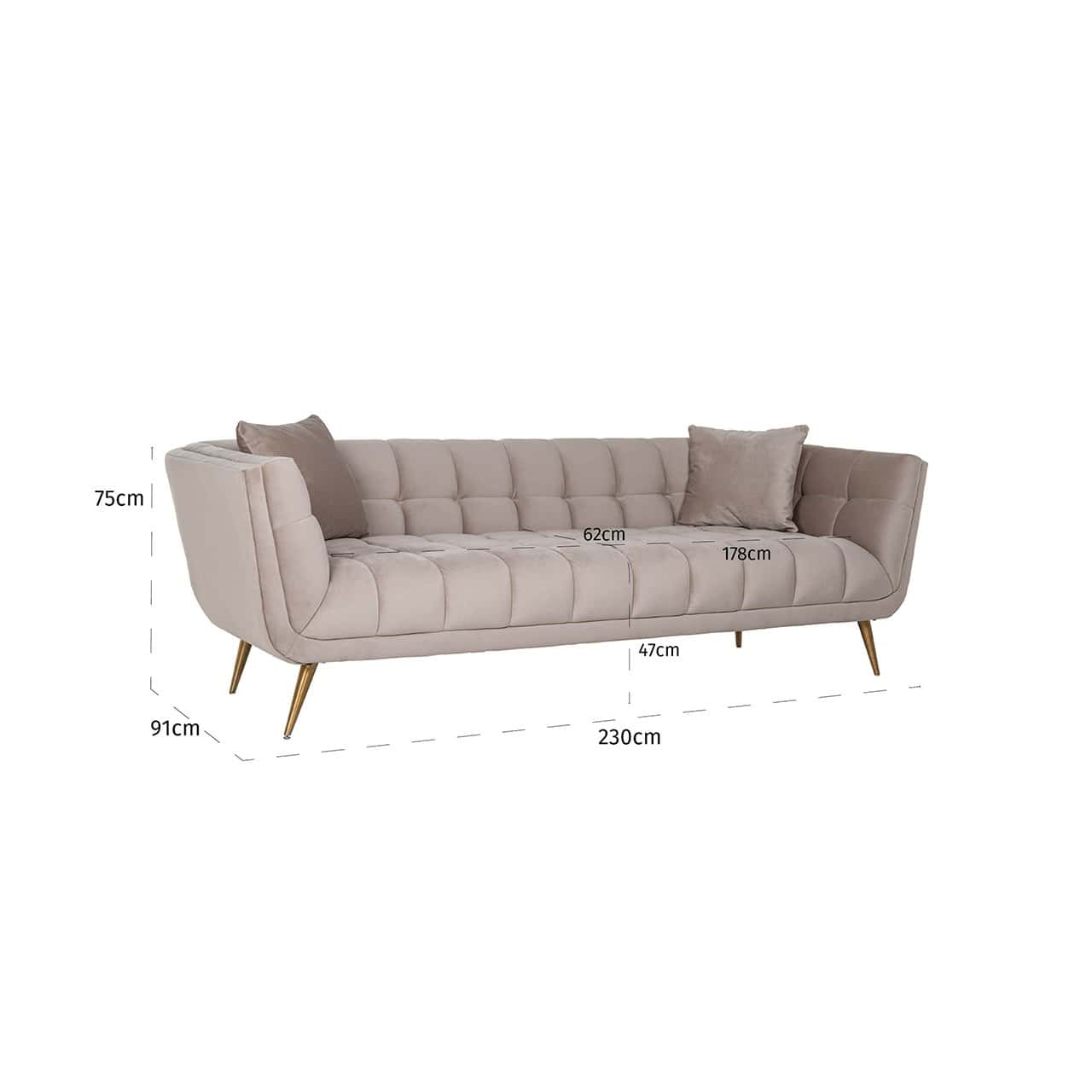 S5126 KHAKI VELVET - Sofa Huxley Khaki aksamit / Szczotkowane złoto (Kwarc Khaki 903)