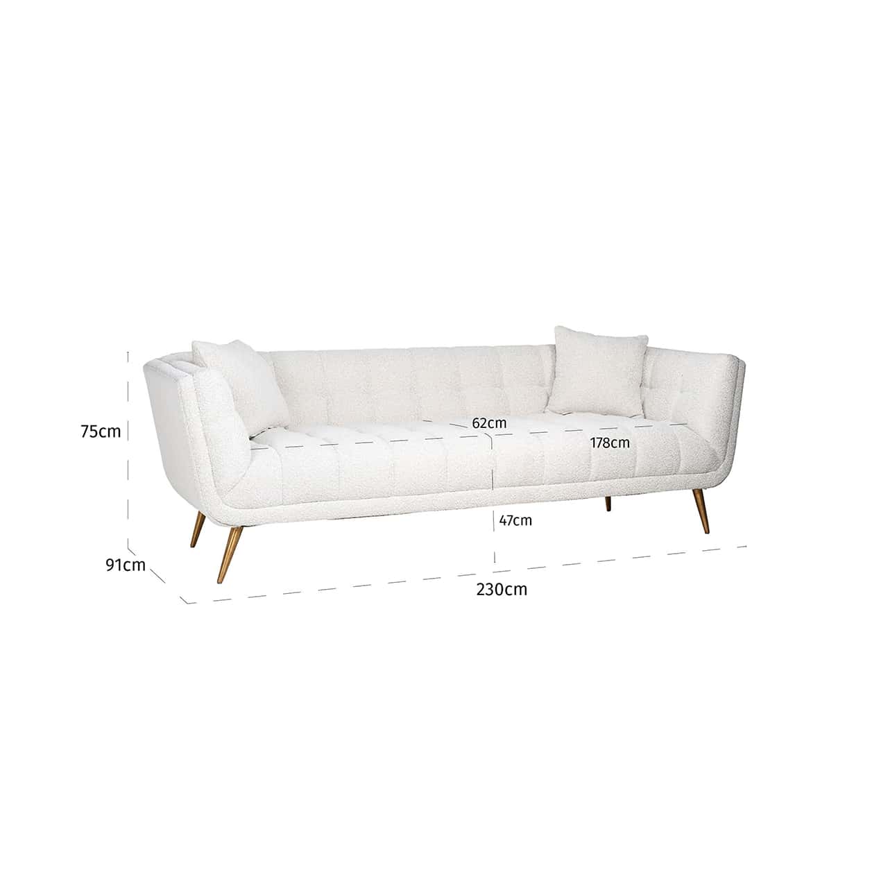 S5126 WHITE BOUCLÉ - Sofa Huxley White Bouclé / Szczotkowane złoto (Copenhagen 900 Bouclé White)
