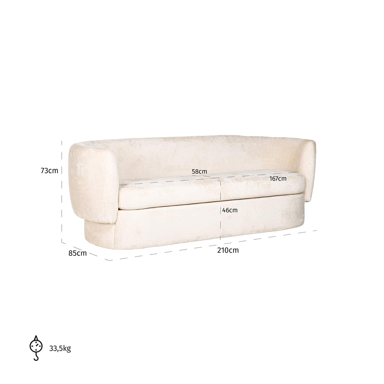 S5132 FR WHITE CHENILLE - Sofa Donatella biała szenil trudnopalna (FR-Bergen 900 biała szenil)