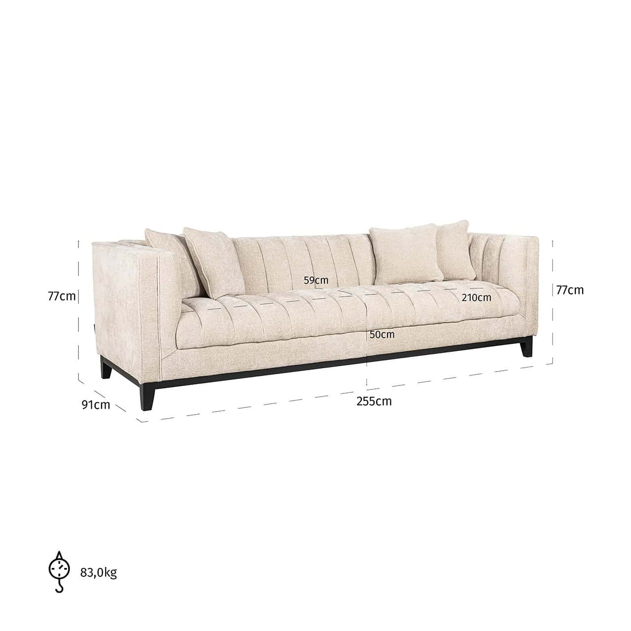 S5134 CREAM UNICORN - Sofa Beauchamp 4-osobowa kremowa jednorożec (Unicorn 11 kremowa)