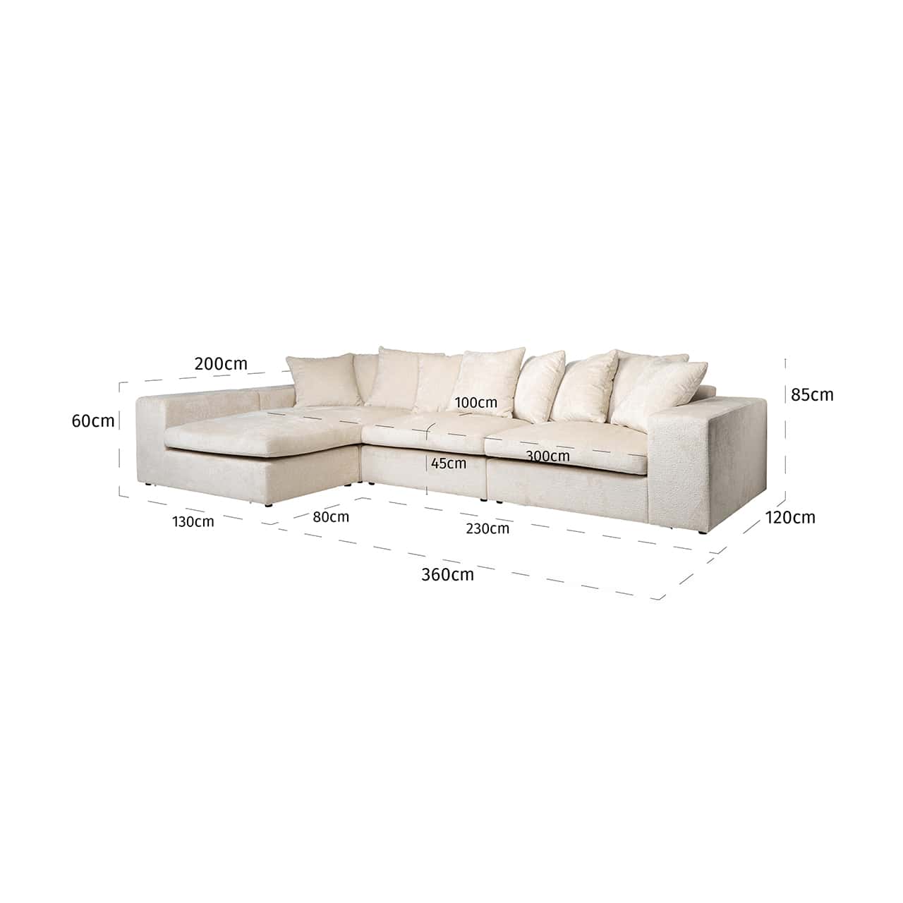 S5135 WHITE CHENILLE - Sofa Alcazar 3 osobowa + salon lewa/prawa biała szenila (Bergen 900 biała szenila)