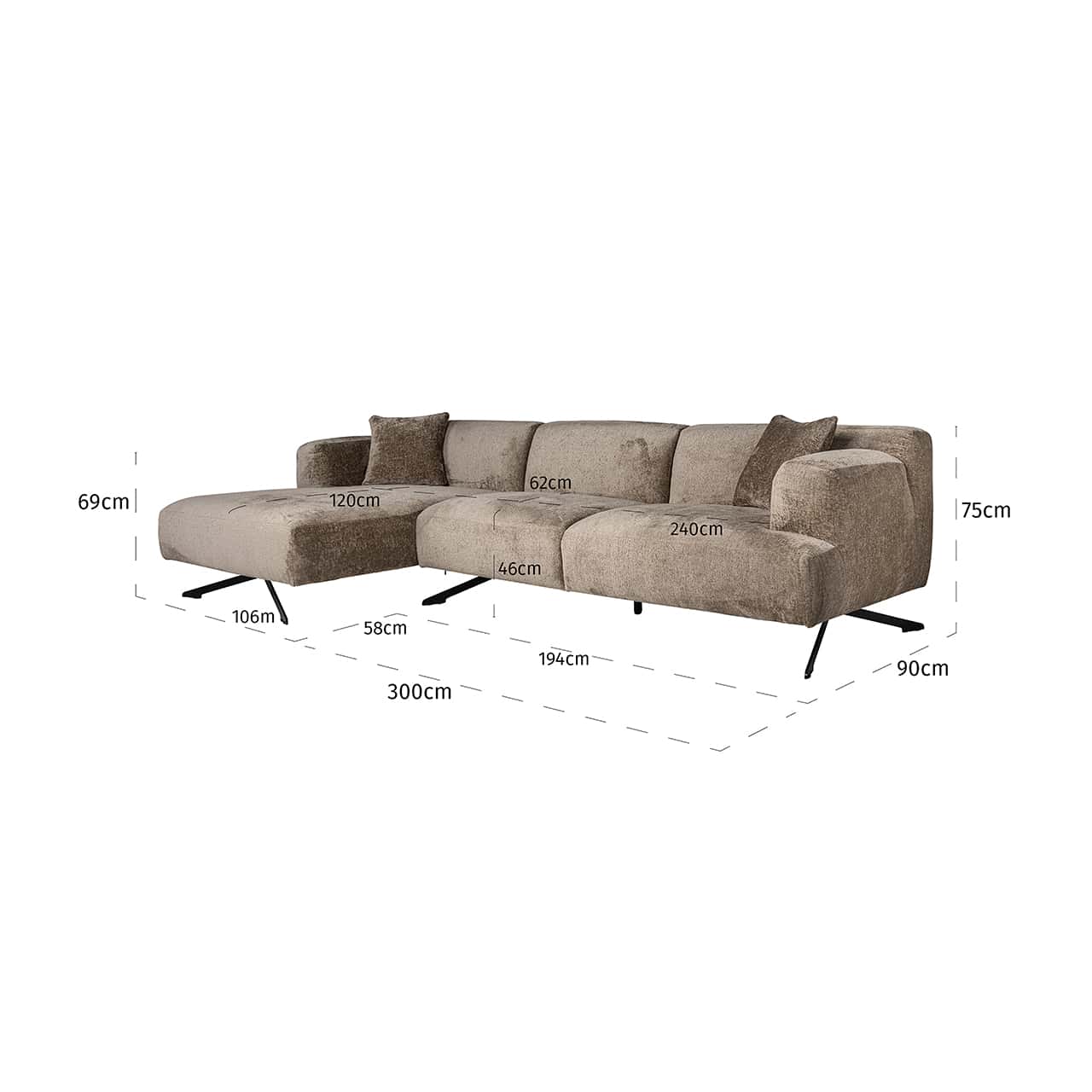 S5138 TAUPE CHENILLE - Sofa Donovan 3-osobowa + salon lewy (Bergen 104 szenil ciemnoszary)