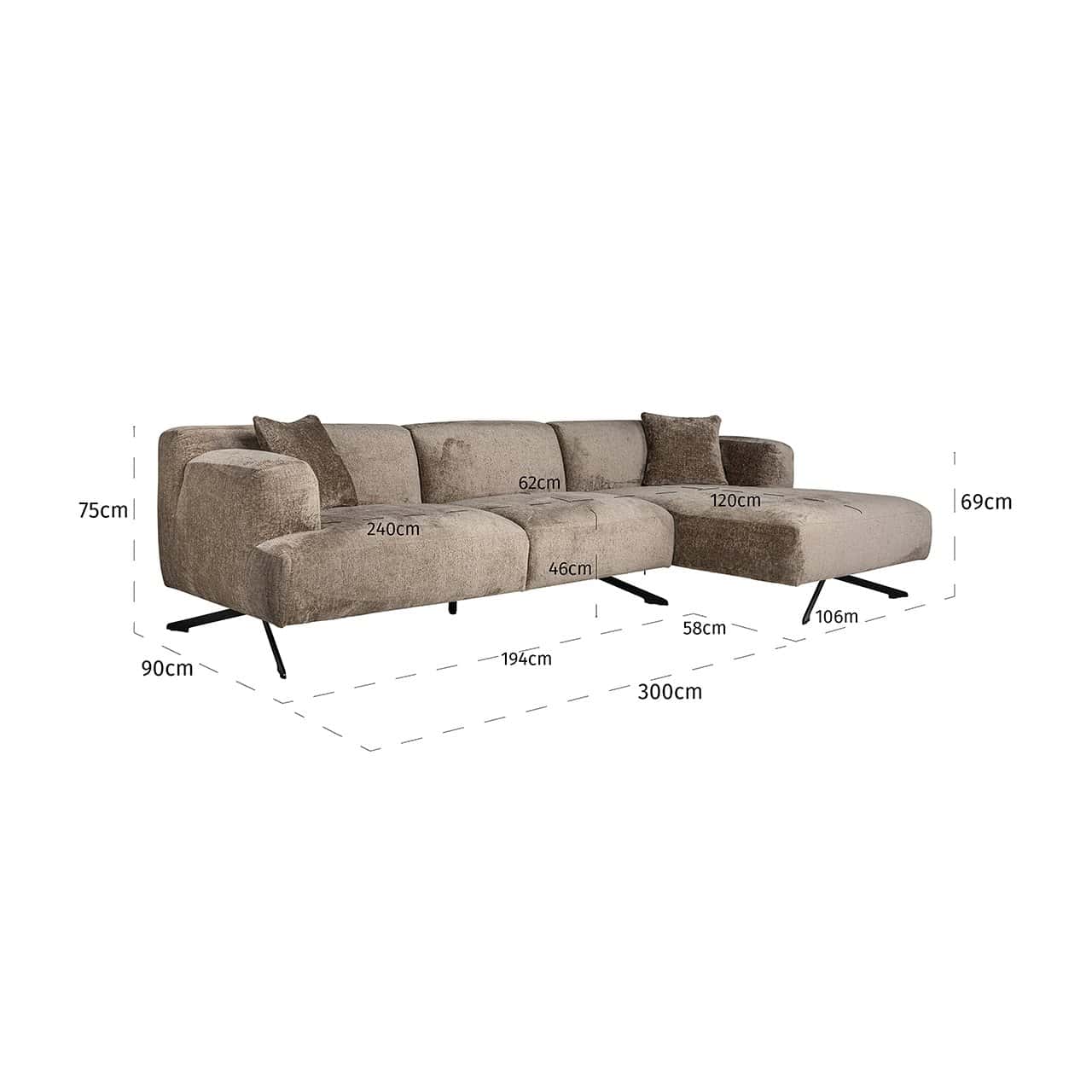 S5139 TAUPE CHENILLE - Sofa Donovan 3-osobowa + salon prawy (Bergen 104 szenil ciemnoszary)