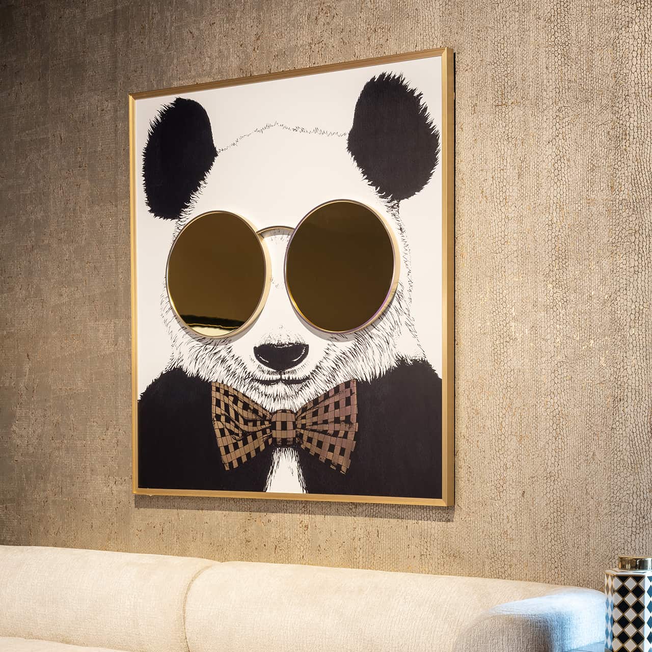 -WA-0005 - Grafika ścienna błyszcząca Panda (czarny/złoty)