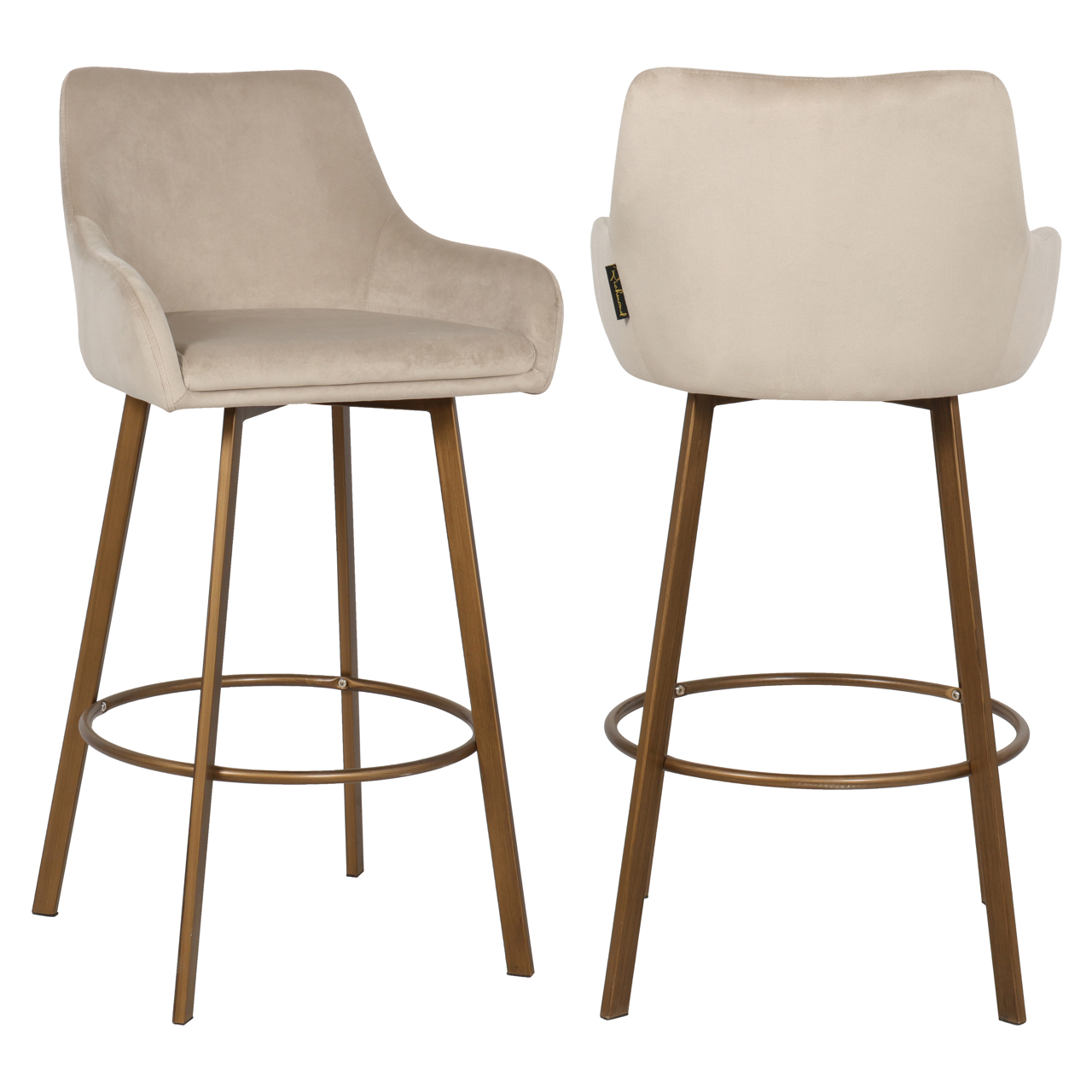 S4571 KHAKI VELVET - Hoker barowy Cressida khaki aksamitny z wysokim oparciem (zestaw 2 szt.)