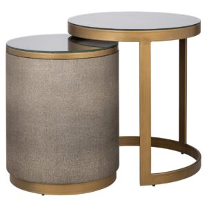 7537 - End table Bloomville brass shagreen incl. glass (Set of 2)