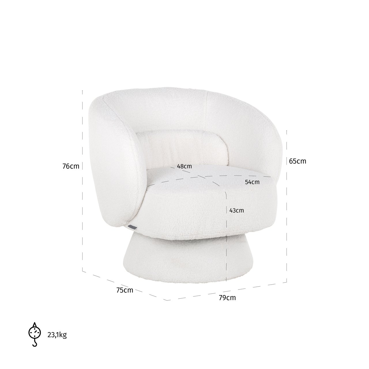 S4565 WHITE FURRY - Lounge chair Senna white furry swivel