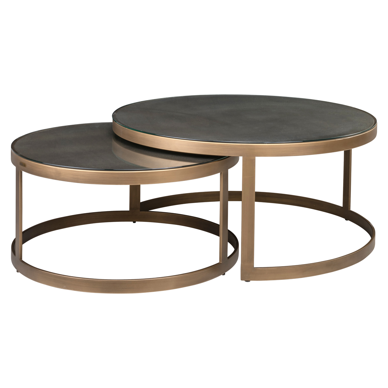 7523 - Coffee table Bloomville brass shagreen incl. glass tops (Set of 2)