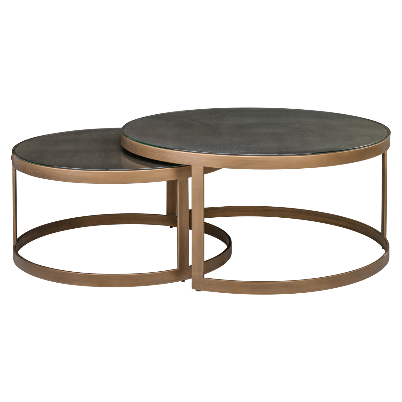 7523 - Coffee table Bloomville brass shagreen incl. glass tops (Set of 2)