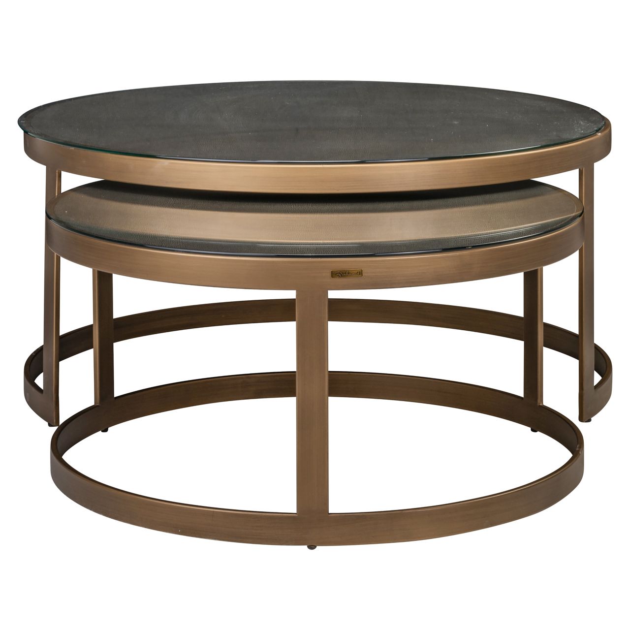 7523 - Coffee table Bloomville brass shagreen incl. glass tops (Set of 2)